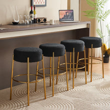 Load image into Gallery viewer, Round High Bar Stools (Set of 2), Contemporary Upholstered Dining Stools For Kitchens, Coffee Shops And Bar Stores - Gold Legs