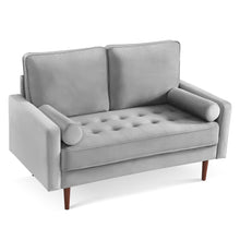 Load image into Gallery viewer, Velvet Loveseat And Toss Pillows - Gray / Dark Brown
