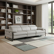 Load image into Gallery viewer, Top Grain Leather Reclining Metal USB Sofa (720333) - Light Gray