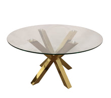 Load image into Gallery viewer, 54" Glass And Metal Cross Leg Base Round Top Dining Room Table - Clear