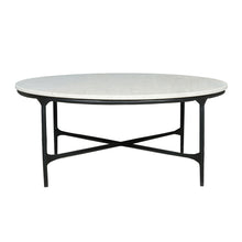 Load image into Gallery viewer, 55" Genuine Marble And Iron Round Cross Legs Coffee Table - White And Black