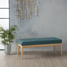 Load image into Gallery viewer, Vibratory - Button Tufted Upholstered Ottoman With Splayed Wooden Legs - Teal / Natural