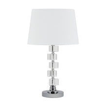 Load image into Gallery viewer, Crystal Stacked Geo Cubes Table Lamp With White Classic Empire Shade - Silver