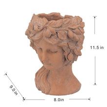 Load image into Gallery viewer, 8X9X11.5" Head Bust Planter, Greek Style Cement Head Planter, Indoor Outdoor Home Garden Decor - Brown