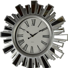 Load image into Gallery viewer, Mirrored Heavy Duty Plastic Silent Analog Sunburst Wall Clock - Silver / Silver / White