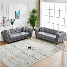 Load image into Gallery viewer, Chesterfield Upholstery Fabric Sofa With Roll Armrest & Nailhead, Mid Century Modern 3 And 3 Seater Couch