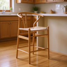 Load image into Gallery viewer, 27" Mid-Century Solid Wood Counter Height Bar Chair - Brown