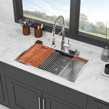 Load image into Gallery viewer, 33" Drop In Kitchen Sink With Ledge Workstation, Single Bowl, 16 Gauge Stainless Steel - Black / Gray