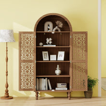 Load image into Gallery viewer, Tall Kitchen Pantry Cabinet With Hollow Carved Doors Adjustable Shelves Versatile Storage Cabinet For Kitchen - Walnut