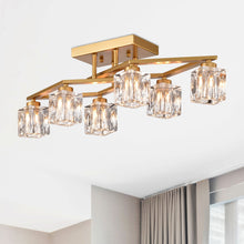 Load image into Gallery viewer, 6 Light Crystal Ceiling Light For Dining Room, Modern Ceiling Lamp With Light Fixture For Entryway, Lobby, Kitchen, Bedroom, Living Room, Conference Room, (6*G9 Bulbs Included)