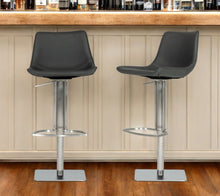Load image into Gallery viewer, Faux Leather And Stainless Steel Swivel Low Back Bar Height Bar Chair - Gray And Silver
