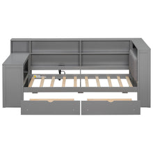 Load image into Gallery viewer, Platform Bed With Upholstered Headboard, Storage Shelves, Drawers, Charging Station, LED Lighting, Built In Desk