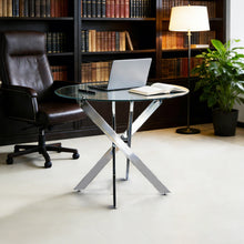 Load image into Gallery viewer, Dining Table With Cross Metal Leg And Tempered Glass, Modern Space Saving Kitchen Table For Living Room