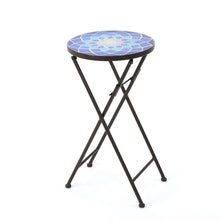 Load image into Gallery viewer, Outdoor Folding Accent Table With Glass Top And Iron Frame - White / Blue