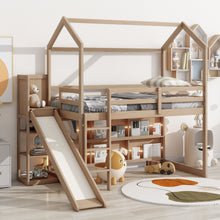 Load image into Gallery viewer, House Loft Bed With Slide, Storage Shelves And Light, Climbing Ramp