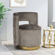Load image into Gallery viewer, Modern Glam Swivel Arm Chair With Velvet Upholstery And Copper Base - Gray