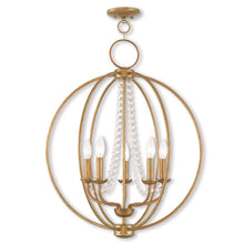 Load image into Gallery viewer, 28" Five Light Dimmable Chandelier With Shades - Antiqued Gold