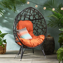 Load image into Gallery viewer, Outdoor Wicker Teardrop Chair With Cushion - Orange / Brown