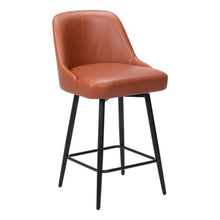 Load image into Gallery viewer, Faux Leather And Steel Counter Height Swivel Bar Chair - Brown And Black