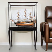 Load image into Gallery viewer, Hand Painted HMS Victory Medium Open Front Display Case Model Boat - Brown