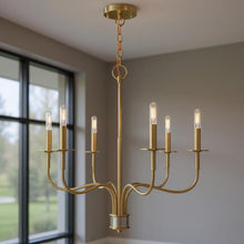 Load image into Gallery viewer, 25'' Six-Light Dimmable Chandelier With Shades - Brass