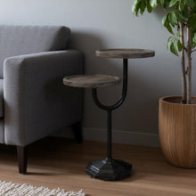 Load image into Gallery viewer, 19" Solid Wood And Iron Round Double Tray Top End Table - Natural And Black