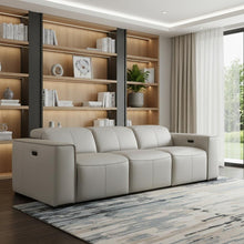 Load image into Gallery viewer, Top Grain Leather Reclining Metal USB Sofa (720389) - Light Gray