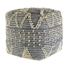 Load image into Gallery viewer, Square Pouf With Cotton Stitched - Blue Denim / Ivory