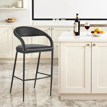 Load image into Gallery viewer, 30" Contemporary Faux Leather And Iron Low Back Bar Height Bar Chair - Black