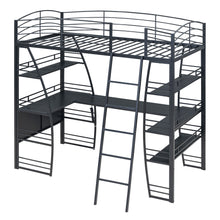Load image into Gallery viewer, Loft Bed With 4 Layers Of Shelves And L-Shaped Desk, Stylish Metal Frame Bed With A Set Of Sockets, USB Ports And And Wireless Charging