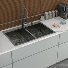 Load image into Gallery viewer, Double Bowl Drop In Kitchen Sink 33" X 22" With 16 Gauge Stainless Steel And 2 10" Deep Basins - Gunmetal Black