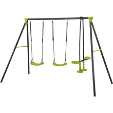Load image into Gallery viewer, Xns008 Interesting Triple Children Metal Safe Swing Set 440Lbs For Outdoor Playground Three Seat Swing For Age 3+ - Green / Black