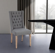 Load image into Gallery viewer, Tufted And Upholstered Linen Wing Back Dining Side Chair - Gray