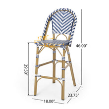 Load image into Gallery viewer, Outdoor Rattan French Barstool Set,, Bamboo, Seat Height - Navy Blue / White