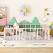 Load image into Gallery viewer, Metal Floor Bed Frame With Fence And Door