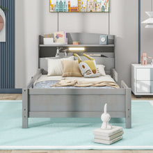 Load image into Gallery viewer, Wood Platform Bed With Built In LED Light, Storage Headboard And Guardrail