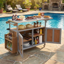 Load image into Gallery viewer, Foldable Outdoor Kitchen Island With Lockable Wheels, Storage Cabinet And Towel Rack For Patio