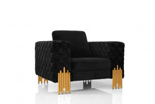Load image into Gallery viewer, Velvet And Gold Art Deco Lounge Chair - Black