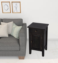 Load image into Gallery viewer, Solid Wood End Table With Door And Drawer - Dark Brown