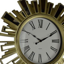 Load image into Gallery viewer, Mirrored Heavy Duty Plastic Silent Analog Sunburst Wall Clock - Gold / Gold / White