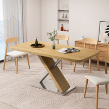 Load image into Gallery viewer, Retractable Square Dining Table, Seating 4 - 6 People, Cross Base With Stainless Steel Tubing, Expandable - Natural