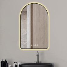 Load image into Gallery viewer, Modern Arched LED Bathroom Mirror With Time And Temperature Display, Anti Fog, Dimmable Light - Black