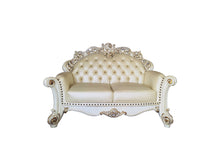 Load image into Gallery viewer, Faux Leather Loveseat And Toss Pillows - Champagne / Pearl