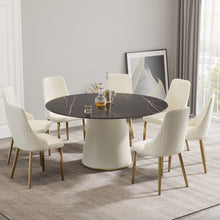 Load image into Gallery viewer, Modern Artificial Stone Round Plywood Base Dining Table, Can Accommodate 8 People, (Not Including Chairs) - Black / Beige