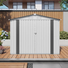 Load image into Gallery viewer, Outdoor Garden Storage Shed, Tool Shed With Pitched Roof Waterproof With 1 Window And 2 Lockable Door - White / Gray