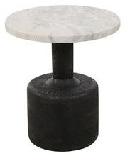 Load image into Gallery viewer, 21" Distressed Marble And Solid Wood Round Pedestal End Table - Black