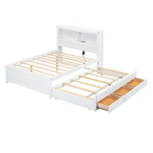 Load image into Gallery viewer, Full Size Platform Bed With Trundle, Drawers, USB Ports And Built In Shelves - White