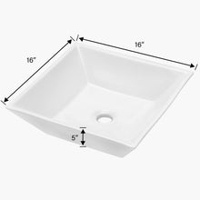 Load image into Gallery viewer, 16" 6" Modern European Square Vessel Sink Glossy Porcelain Bathroom Vanity Top Above Counter Ceramic Basin - White