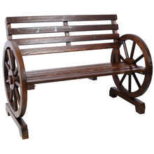 Load image into Gallery viewer, Rustic Country 2 Person Wooden Wagon Wheel Bench With Slatted Seat And Backrest - Brown