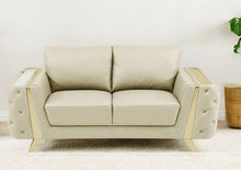 Load image into Gallery viewer, Genuine Leather Loveseat - Beige / Gold